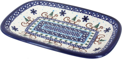 Blue Rose Polish Pottery Noel Nights Small Rectangular Serving Platter