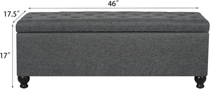 Storage Ottoman Bench 46 Inch Ottoman Bench with Storage Fabric Tufted Benches for End of Bed, Upholstered Ottomans Benches King Size with Hinged Lid for Living Room Bedroom Dark Grey