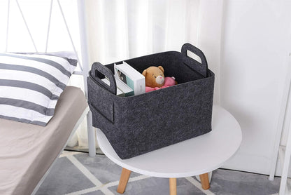 Minoisome Storage Basket Felt Storage Bin Collapsible& Convenient Box Organizer with Carry Handles for Office Bedroom Closet Babies Nursery Toys Laundry (Dark grey, 15.7inch（L）×11inch（W）×10inch（H）)