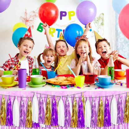 4P Purple-Gold Foil Fringe Metallic Tassel Garland, Tassels Banner Streamers for Parade Floats, Bachelorette, Wedding, Birthday, Halloween, Christmas, Bridal/Baby Shower Party Decorations