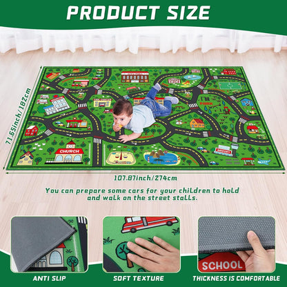 Kids Carpet Playmat Rug 6 x 9 ft Player Car Rug, City Life Traffic Road Map Mat Educational Game Area Mat for Toddler Children Playroom Classroom Bedroom(Green)