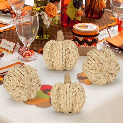 naturevibe 4.3 Inches Braided Cornhusk Pumpkin Decor Set of 4 as Centerpieces for Tables,Natural Corn Stalks Woven Pumpkins for Fall Home Decor,Thanksgiving Decorations or Autumn Harvest Gifts