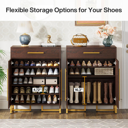 Tribesigns Shoe Cabinet with Doors, 20 Pairs Shoe Storage Cabinet with Drawer for Entryway, Modern