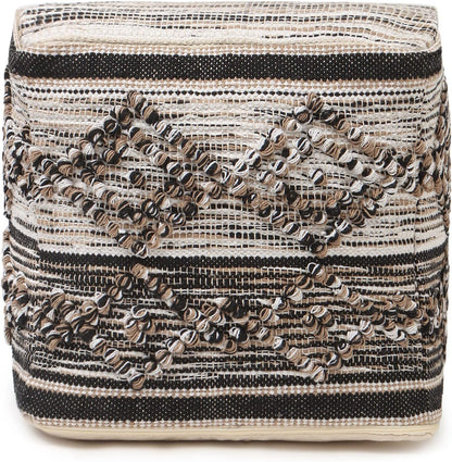 REDEARTH · Tufted Pouf Ottoman with Filler Textured Storage Cube Bean Bag Pouffe Footrest for Indoor; 100% Cotton (17.5"X17.5"X17.5", Black Jasper)