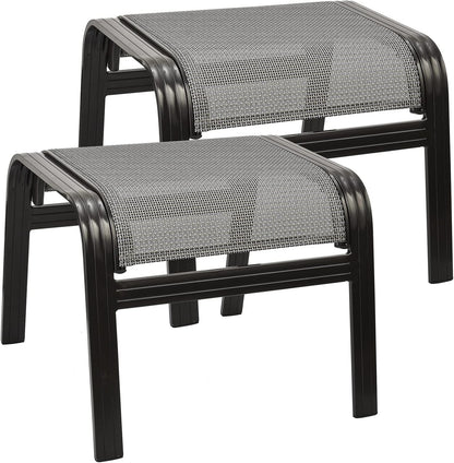 Outdoor Patio Ottoman Seat Textilene Portable Metal Footstool Portable Footrest Patio Chairs 2 Set Grey
