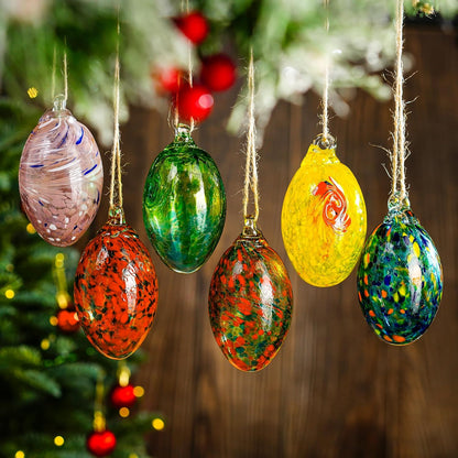 6PCS Hand Blown Glass Egg Ornaments Colorful Hanging Witch Balls Gazing Ball Friendship Ball Decor for Garden Patio Window