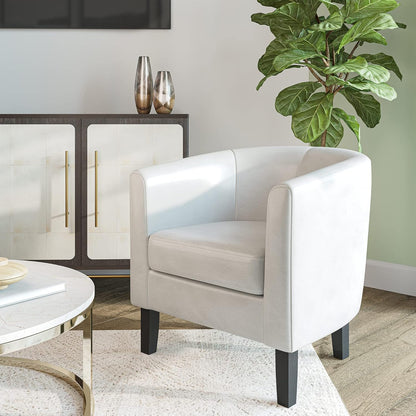 BELLEZE Accent Barrel Chair, Club Tub Sofa Corner Chair with Flared Legs and Cozy Soft Padding for Living Room Bedroom Waiting Room - White