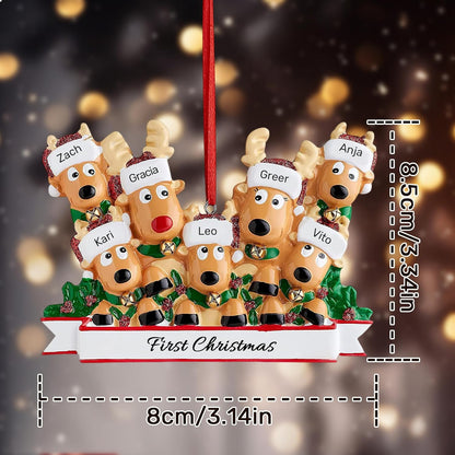 Personalized Christmas Ornaments 2025, Custom Reindeer Family Ornaments for Trees with Names, Handcrafted Christmas Deer Decorations for 2-8 Members, Meaningful Xmas Family of 7