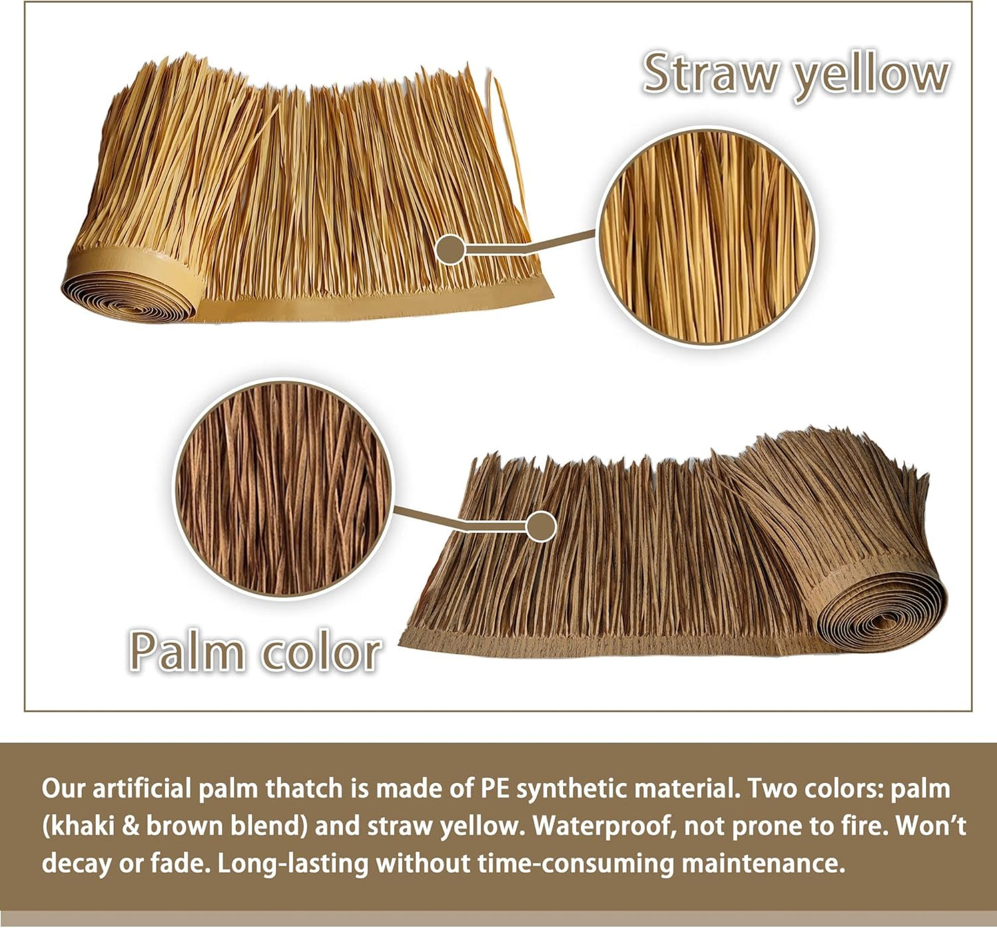 Premium Mexican Style Artificial Palm Thatch Roof Rolls. 5 Lengths, 2 Colors. Waterproof. Easy Install. Ideal for Tiki Bars, Parties, Gardens & Fences (30ft x 16in - Palm Color Thatch)