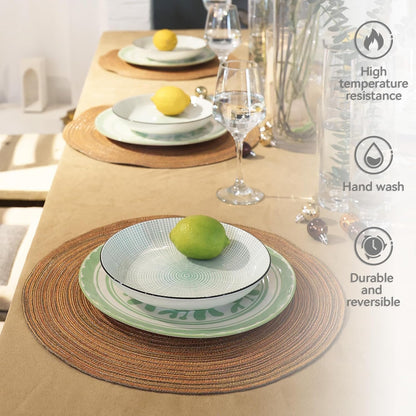 AHHFSMEI Round Braided Placemats Set of 6 Round Table Mats for Dining Tables Natural Woven Heat Resistant Place mats 15 Inch (Brown)