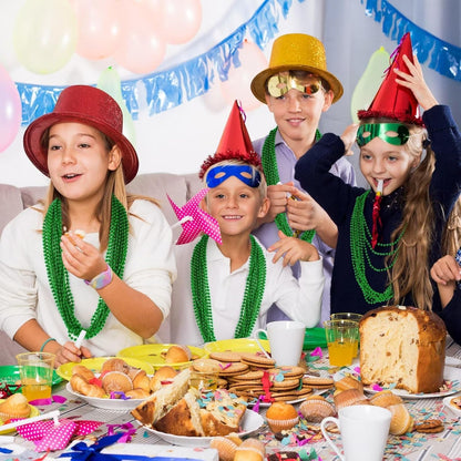 50PCS St Patricks Day Necklace, St. Patrick's Day Green Bead Necklace Accessories, Metallic Irish Saint Patrick Mardi Gras Necklaces Bulk, Parade Throw Accessories for Mardi Gras St. Patricks Party