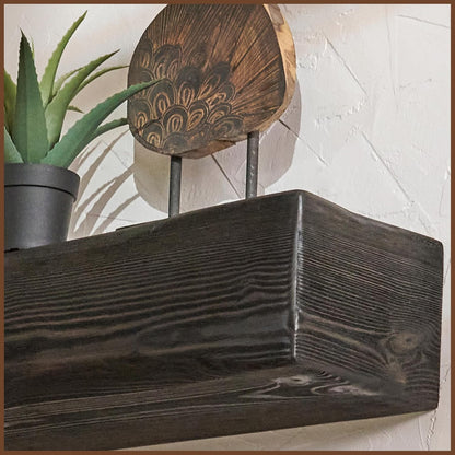 Handmade Fireplace Mantel Shelf 48", Extra Wide Rustic Wood Mantles for Over Fireplace, Wall Mounted Floating Mantel Shelves for Living Room Decor (Ebony, 48Lx6Hx8D)