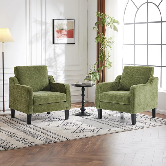 VINGLI Accent Chairs Set of 2 Living Room Chairs Olive Green Reading Chair for Bedroom Scooped Arm