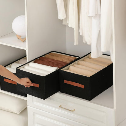 linen closet organizers and storage, 3 Pack Large Storage Baskets, Washable, Clothing Storage Bins with Handle, Closet Organizer for Storage Sweater,Sheets (Black, 18½"x11"x8½")