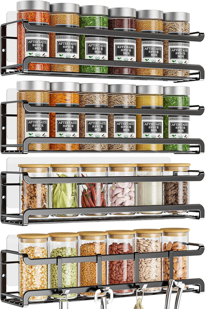 Spice Rack Wall Mounted 4 Pack,Space-Saving Spice Organizer for Spice Jars and Seasonings,Screw or Adhesive Hanging Spice Rack Organizer for Your Kitchen Cabinet,Pantry Door,11.41x2.75x2.75in