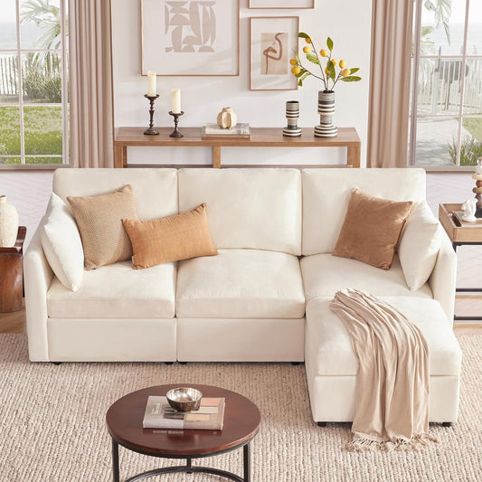 Tbfit 85" Convertible L Shaped Couch, Sectional Sofa for Living Room,Chenille Cloud Couch with