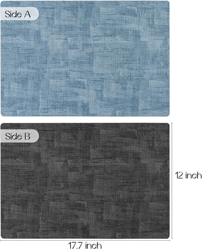 Romanstile Reversible Vinyl Placemats Set of 6, Faux Leather 100% Waterproof Oil-Proof Wipeable Place Mats, Heat Resistant Dual Sided Table Mats for Kitchen/Dining/Party (Grey Sky Blue, 12 x 17 Inch)