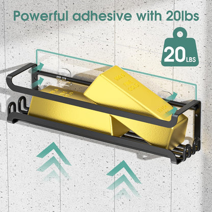 LUCYCAZ 4 Pack Wall Mounted Spice Rack with 16 Hooks, Spice Organizer Shelf for Stove Cabinet Pantry Door,Screw or Adhesive Spice Shelf Hanging Wall Spice Rack in Kitchen and RV (Black, 4 PACK)