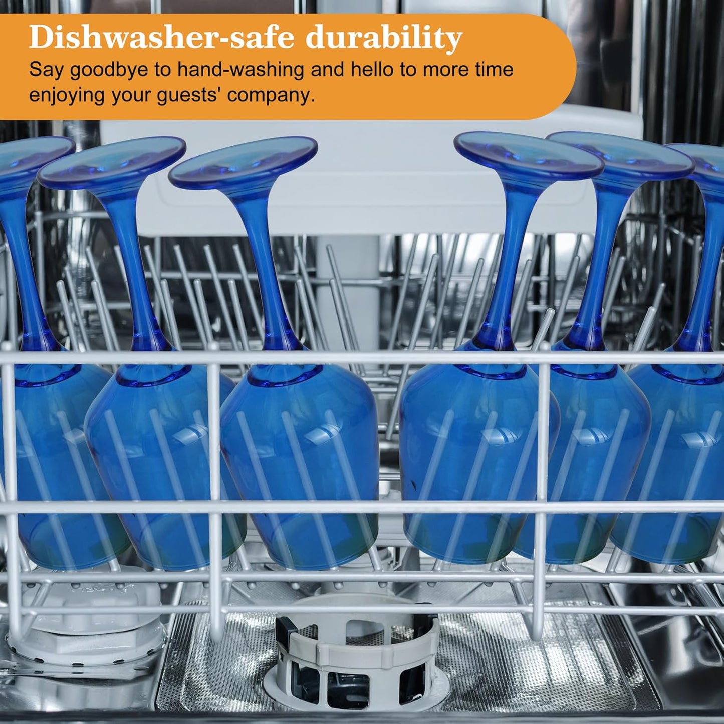 Blue Wine Glasses Set of 6-12oz Blue Long Stem Wine Glass Cups, Pretty Crystal Glassware, Hand Blown Goblets Drinkware, Unique Drinking Stemware Holiday Gift Set