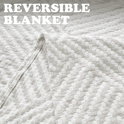 jinchan Boho 100% Cotton Blanket Muslin Twin Size 60x80 Inches Lightweight 3-Layer Geometric Square Pattern Reversible Quilt Throw Soft Breathable Comfy All Seasons for Couch Bed Decor, Light Grey