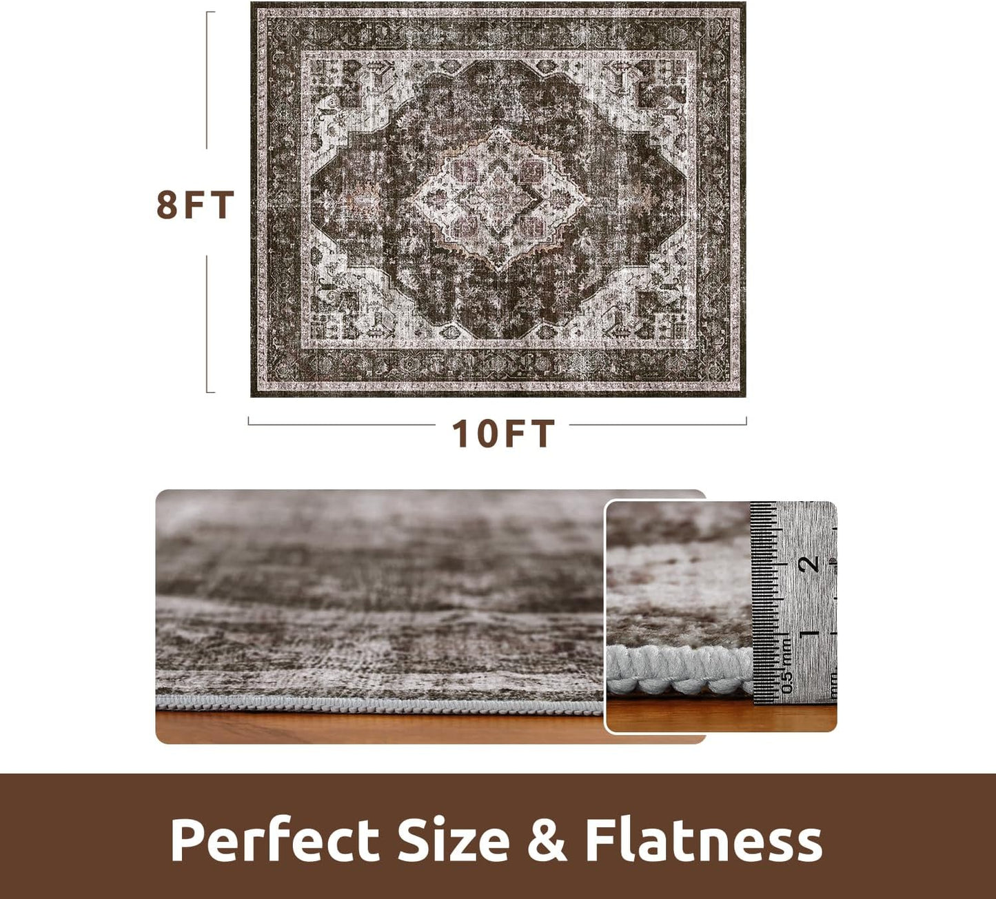 AMOAMI-Area Rug 8X10 Rugs for Living Room-Vintage Soft Brick/Brown Rugs for Bedroom-Non Slip Carpet-Washable Rug for Dining Room Living Room Bedroom Office Under Table