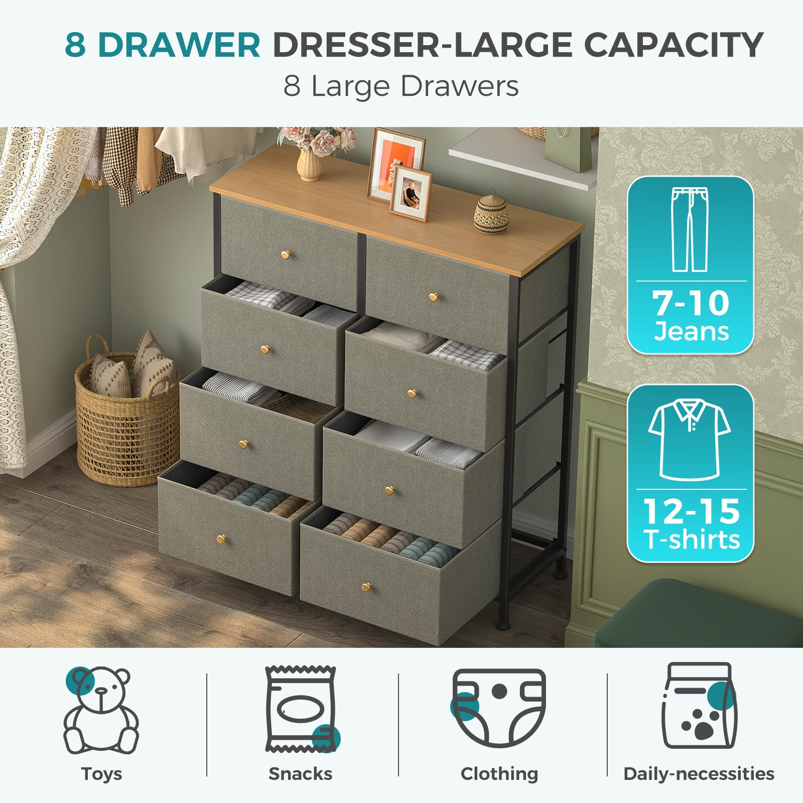 OLIXIS 8 Drawer Storage Dresser for Bedroom, Closet Organizers Units
