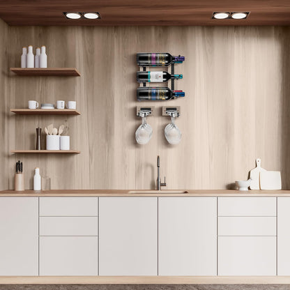 Sorbus Wall Mounted Wine Glass Stemware Rack Set - Wire & Wood Wine Rack Wall Mounted for Wine Glasses, Champagne Glasses, and Drinkware - Complete Your Home Bar & Kitchen Storage, Grey