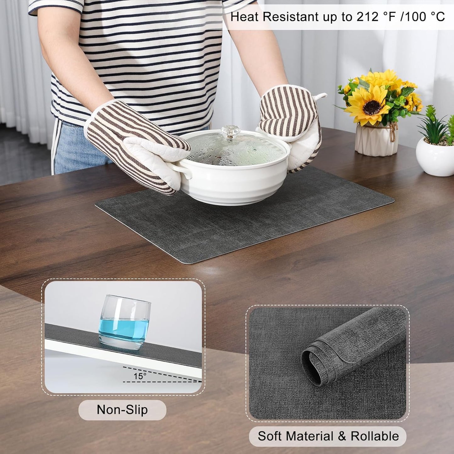 Myir JUN Placemats Dual Sided, Faux Leather Place Mats Set of 8 Indoor Placemats for Dining Table Non-Slip Washable Placemats Heat Resistant Outdoor Table Mats (Set of 8, Gray)