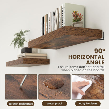 Deep Floating Shelves for Wall | 30 Inch Wide x 12 Inch Deep Floating Shelves | 30W x 12D Rustic Wood Wide Wall Shelves | Bookshelf Laundry Shelf TV Shelf