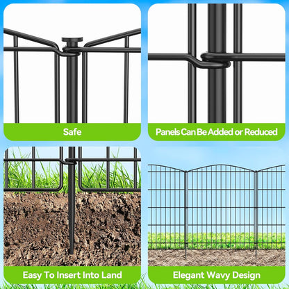 INJOPEXI Decorative Garden Fence 12 Panels 23.6ft (L)×30in (H) Garden Fences with 12 Panels Rustproof Metal Wire No Dig Animal Barrier Fencing Rabbit Dog Fence for Yard Patio Outdoor - Without Gate