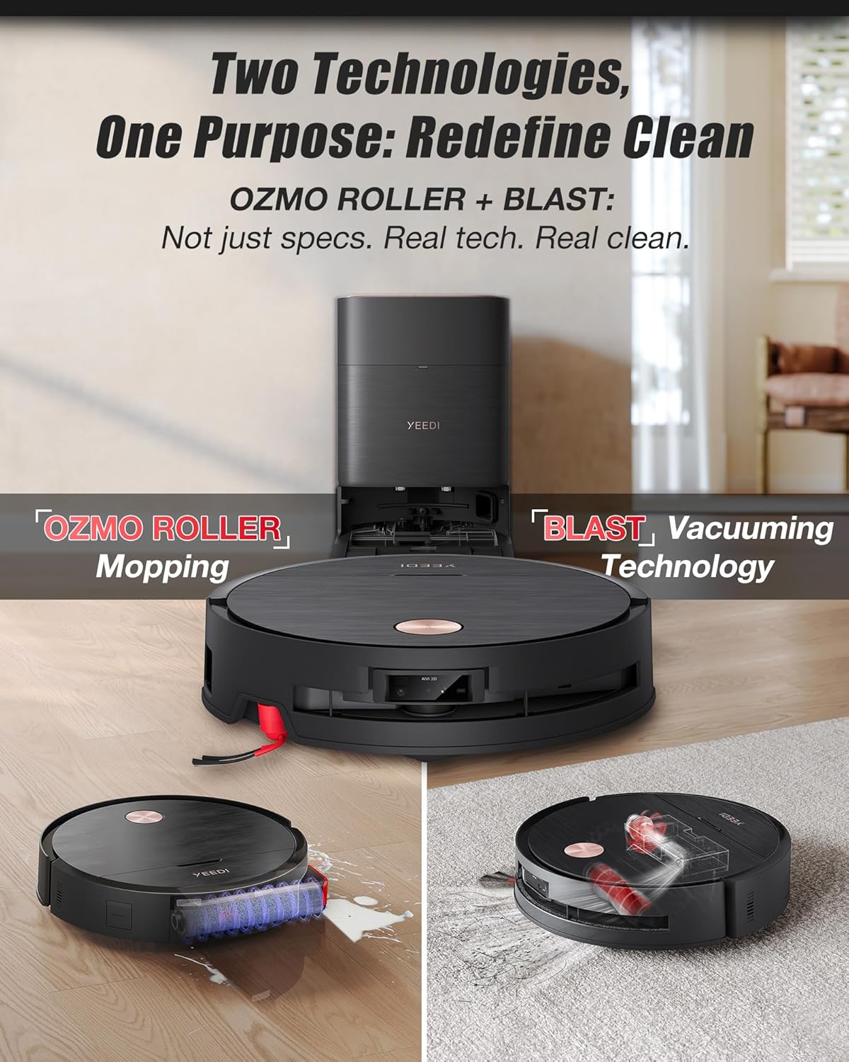 Yeedi S16 Plus Robot Vacuum & Mop with Automatic Omni Station, Blast 16,600Pa Suction, OZMO Roller Self-Wash Mopping, ZeroTangle 3.0, Triple Lift Floor Lift, AI-Powered Navigation and Mapping
