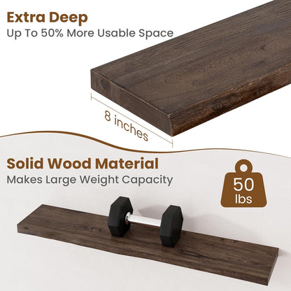 Floating Shelves for Wall Decor, Rustic Solid Elm Wood Live Edge Floating Shelves Wall Mounted, Wall Shelves with Invisible Bracket for Living Room Bathroom Bedroom Kitchen, 36 Inch Set of 2, Walnut
