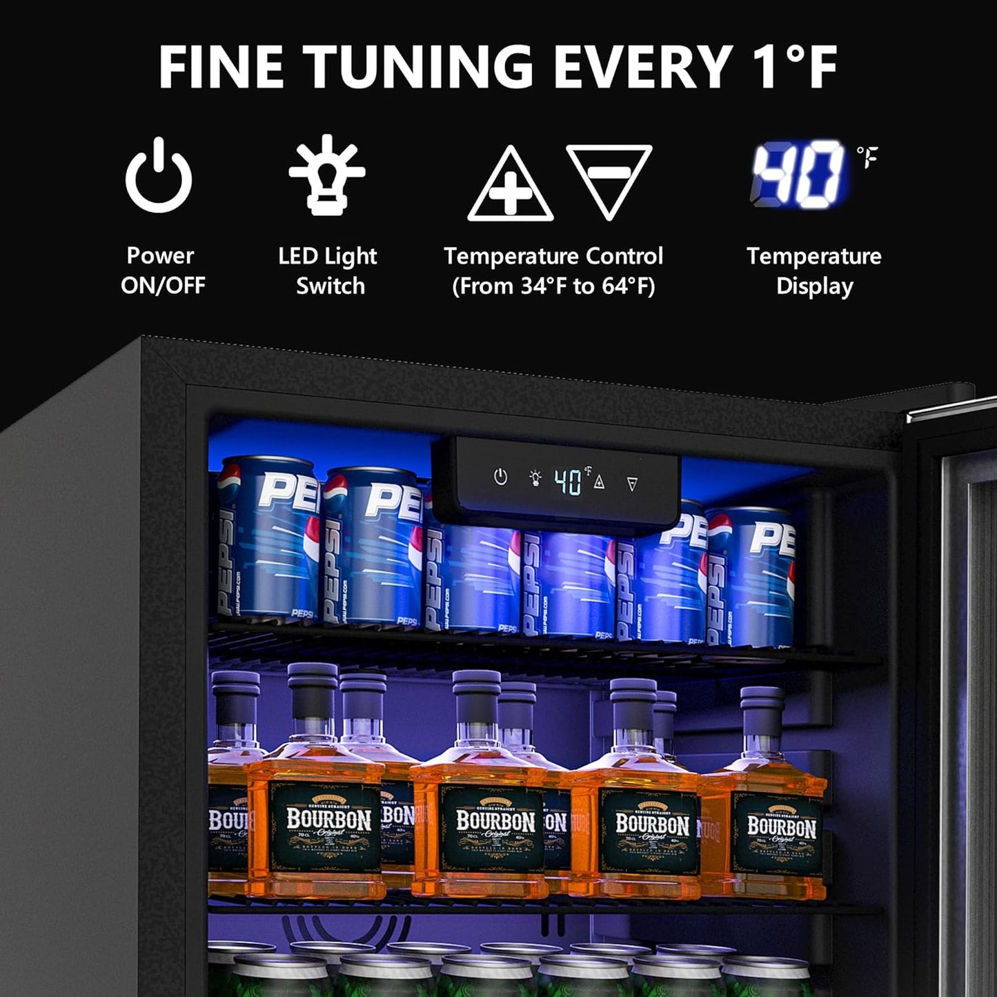 Beverage Refrigerator and Cooler, 126 Can Mini fridge with Plastic Door, Beverage Cooler with Digital Temperature Display & Adjustable Shelves for Soda Beer or Wine, Black