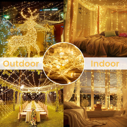 33FT 100LED String Lights Battery Operated with Timer, Waterproof Battery Powered Twinkle Lights, 8 Modes Fairy Light for Indoor & Outdoor Party Bedroom Garland Tree Christmas Decorations (Warm White)
