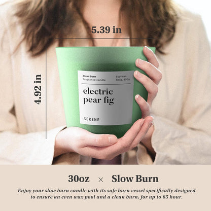 Hidden Label Large Scented Candle, Electric Pear Fig, 30oz 3 Wick Huge Candle, Serene Collection Slow Burn Natural Soy Candles for Home Scented