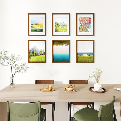 IBUYKE 11 x14 Picture Frame,Solid Oak Wood 11x14 Photo Frame with Mat to 8x10,11x14 Picture Frames With Tempered Glass,Wall Mount Display,Home Decor,Walnut Oak 14 x 11 Frame,UWPF1114H