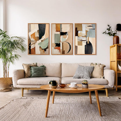 Aurlan Neutral Japandi Wabi Sabi Hand Painted Wall Art(16"x24"), 3PCS Abstract Modern Minimalist 3D Textured Canvas Artwork, Large Contemporary Terracotta Brush Strokes Decor Prints for Office Bedroom