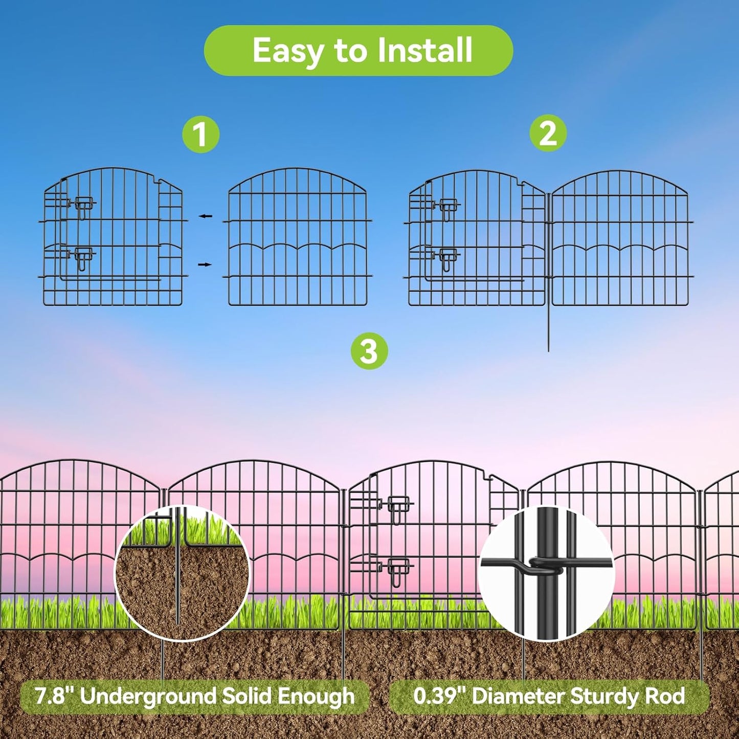 Decorative Garden Fence 12 Panels 24ft (L)×24in (H) Metal Garden Fences with 11 Panels + 1 Gate, No Dig Animal Barrier Fencing Rustproof Wire Border Temporary Dog Fence for Patio Outdoor Yard Lawn