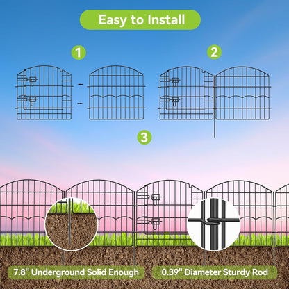 Decorative Garden Fence 6 Panels 12ft (L)×24in (H) No Dig Animal Barrier Fencing with 5 Panels + 1 Gate, Metal Garden Fences Rustproof Wire Border Temporary Dog Fence for Patio Outdoor Yard Lawn
