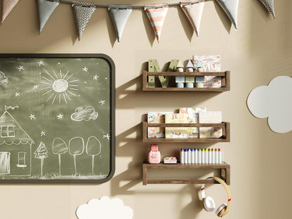 Upgraded Thick Floating Shelves - Multi-Use Wall-Mounted Bookshelves for Kids and Nursery, Ideal for Books, Toys, Spice Rack, Decor - Walnut Brown