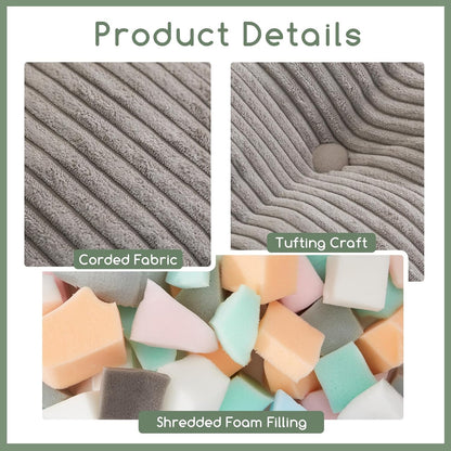 HIGOGOGO Square Stuffed Pouf Ottoman, Corduroy Poufs with Foam Chunk Filling, Furry and Fluffy Pouf Foot Stool Storage Ottoman, 25.6 X 25.6 Floor Poufs Foot Rest for Living Room, Grey