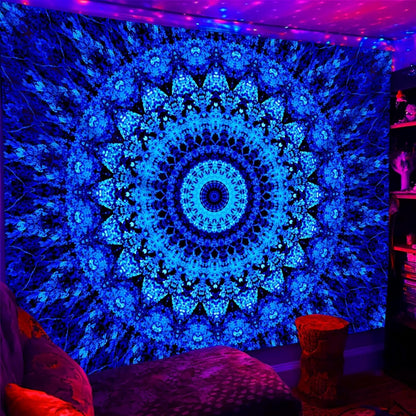 PSYHILAR Blacklight Mandala Tapestry for Bedroom, Black Light Posters for Adults and Teens, Neon UV Reactive Aesthetic Bohemian Wall Art Decor (60 x 50 Inches)