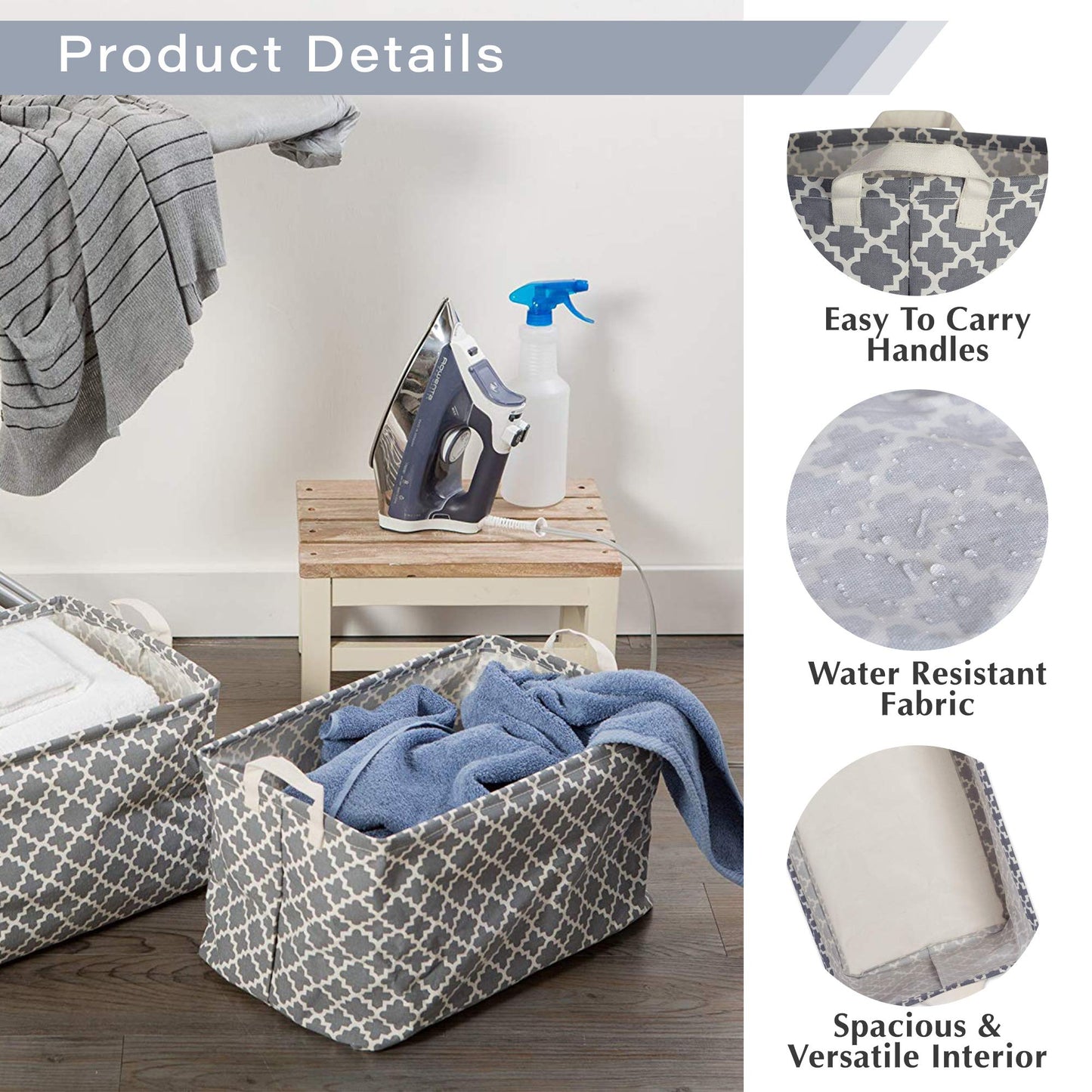 DII Laundry Storage Collection, PE Coated Collapsible Bin with Handles, Gray Lattice, Extra-Large