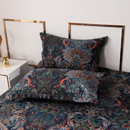 ABREEZE Luxury Vintage Black Duvet Cover Sets Damask Paisley Bedding Set Retro 100% Brushed Cotton Zipper Closure Bedding Collection Twin Size