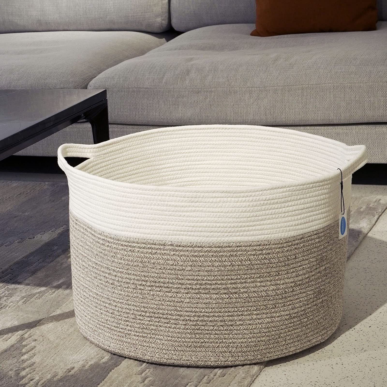 Casaphoria XXXLarge Cotton Rope Basket for Living Room - Woven Storage Basket with Handle for