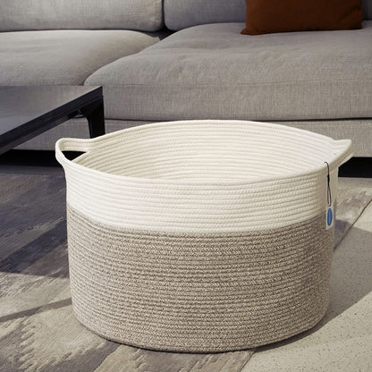 Casaphoria XXXLarge Cotton Rope Basket for Living Room - Woven Storage Basket with Handle for