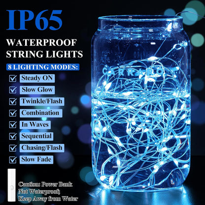 Lakumu LED String Lights Battery Operated, Twinkle Lights with Timer, Mini Rechargeable Fairy Lights for Bedroom, Christmas Decorations, Wedding, Vine, Centerpiece Table Decor (5M/16FT Blue)