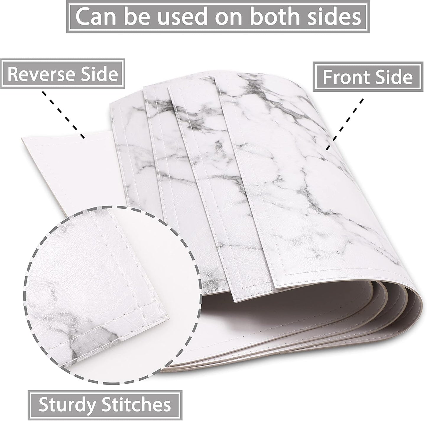 Marble Faux Leather PU Placemats, Set of 6, Easy to Clean, Heat & Stain Resistant for Dining Kitchen Table, Office Conference, Home Decor