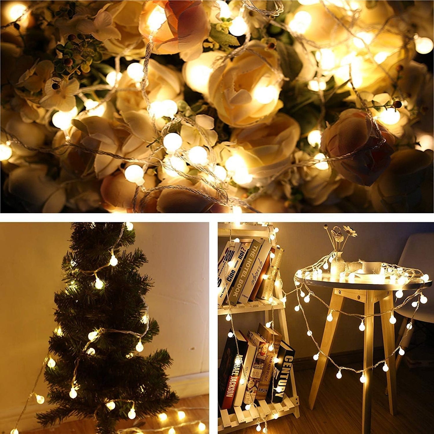 Globe String Lights for Bedroom, 49 Feet 100 LED Fairy Lights Plug in, 8 Modes Warm White Christmas String Lights for Indoor Outdoor Patio Party Garden Wedding Christmas Tree Decor