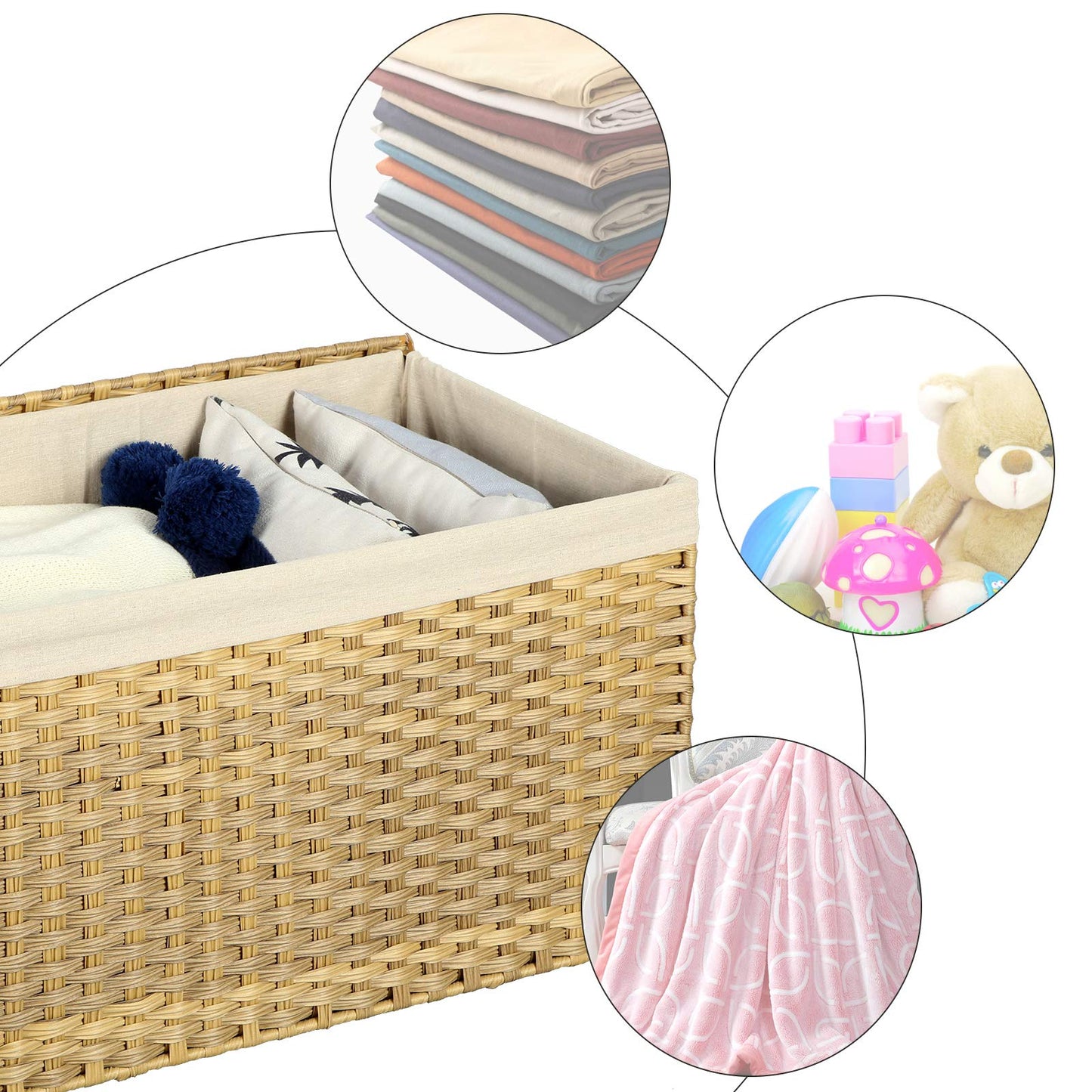 SONGMICS Storage Basket with Lid, Woven Blanket Storage Bin with Handles, Foldable, Removable